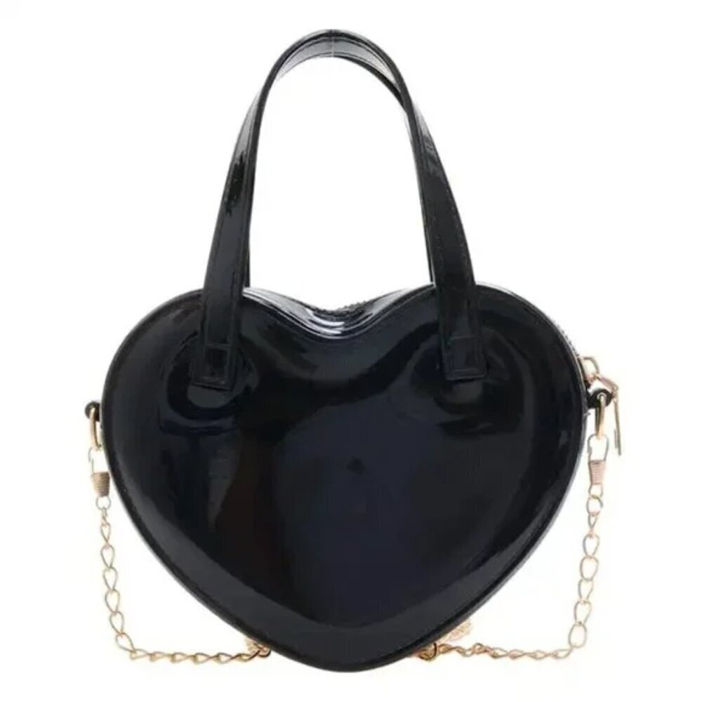 NEW BLACK JELLY HEART CROSSOVER BAG